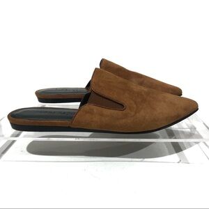 Jenni Kanye Suede Pointed Toe Famous Dream Mules Saddle Tan Camel Sz 36 EU